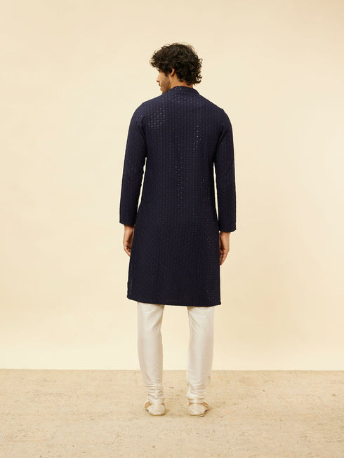 Manyavar Navy Blue Chikankari Sequinned Kurta Set