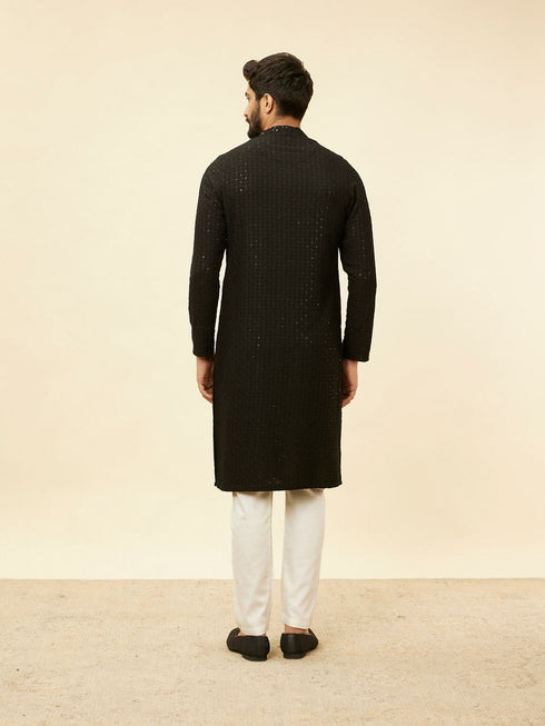 Manyavar Charcoal Black Chikankari Sequinned Kurta Set