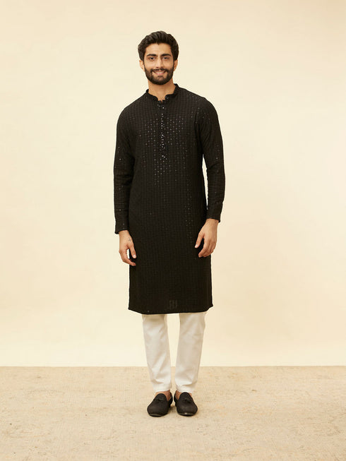 Manyavar Charcoal Black Chikankari Sequinned Kurta Set