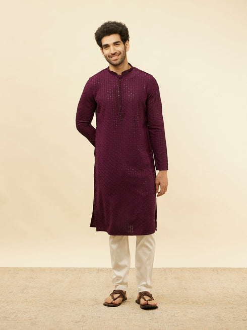 Manyavar Jamun Purple Chikankari Sequinned Kurta Set