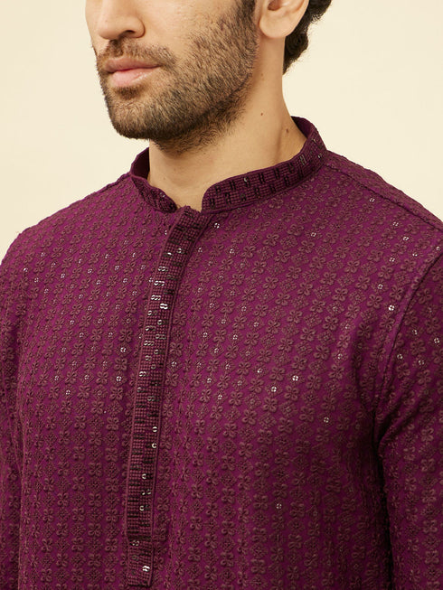 Manyavar Jamun Purple Chikankari Sequinned Kurta Set