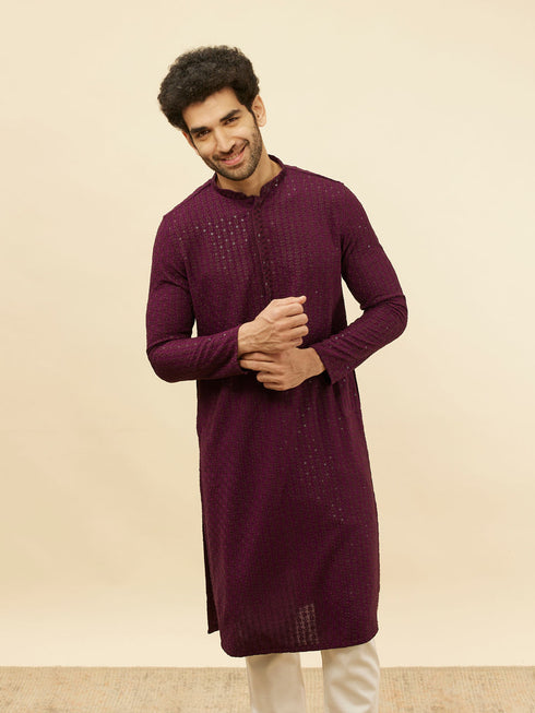 Manyavar Jamun Purple Chikankari Sequinned Kurta Set