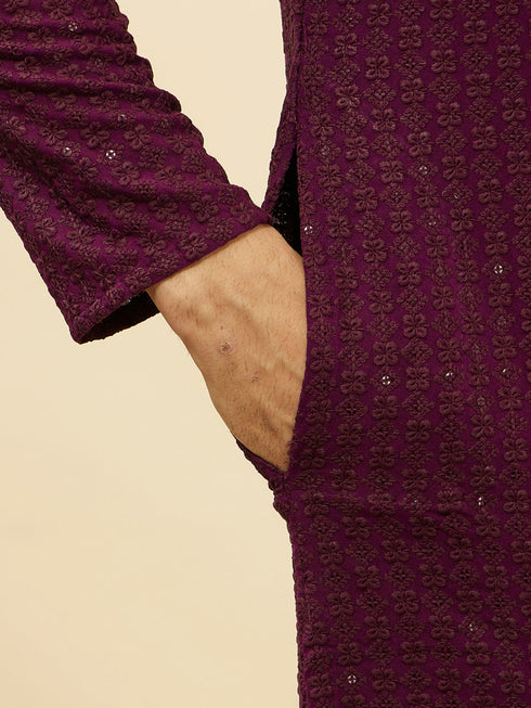 Manyavar Jamun Purple Chikankari Sequinned Kurta Set