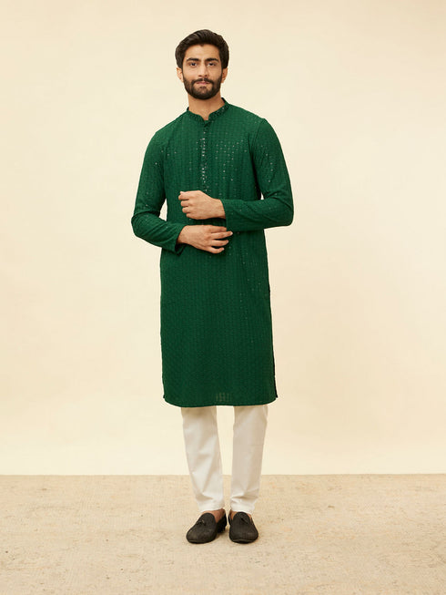 Manyavar Hunter Green Chikankari Sequinned Kurta Set