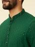 Manyavar Hunter Green Chikankari Sequinned Kurta Set