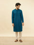 Manyavar Teal Blue Chikankari Embroidered Sequined Kurta Set