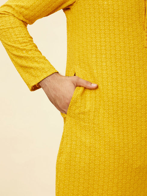 Manyavar Mustard Yellow Chikankari Sequinned Kurta Set