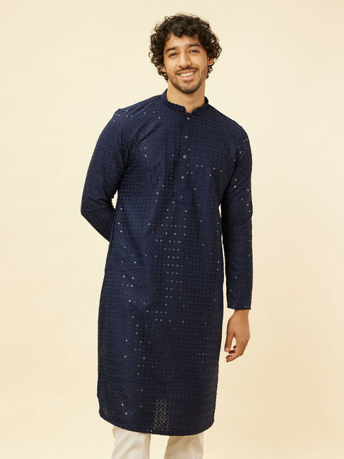Manyavar Sapphire Blue Chikankari Sequinned Kurta Set