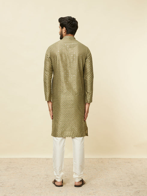 Manyavar Mushroom Grey Sequined Patterned Kurta Set