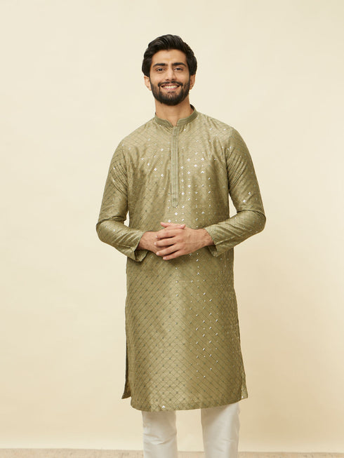 Manyavar Mushroom Grey Sequined Patterned Kurta Set