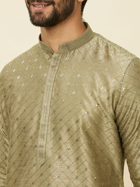 Manyavar Mushroom Grey Sequined Patterned Kurta Set