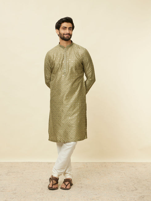 Manyavar Mushroom Grey Sequined Patterned Kurta Set