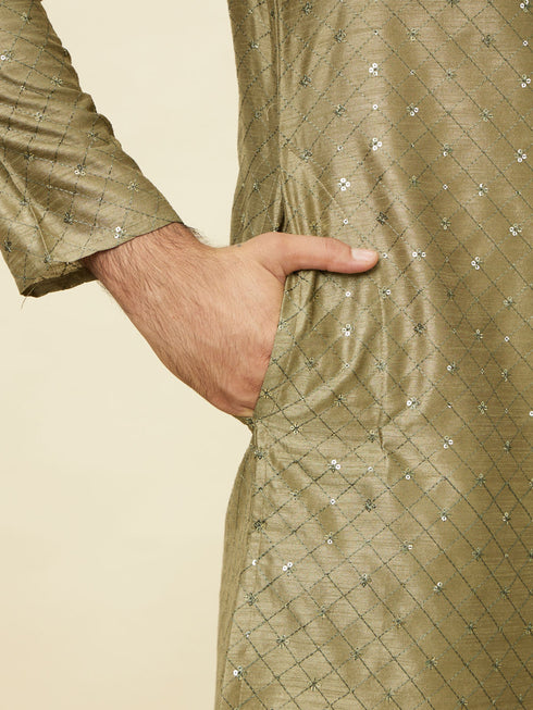 Manyavar Mushroom Grey Sequined Patterned Kurta Set