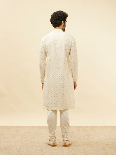 Manyavar Light Cream Lattice Patterned Sequinned Kurta