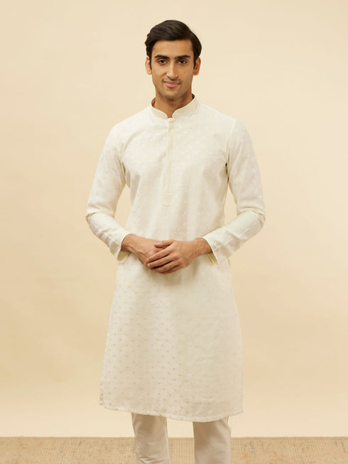Manyavar Bright Cream Dotted Sequinned Kurta Set