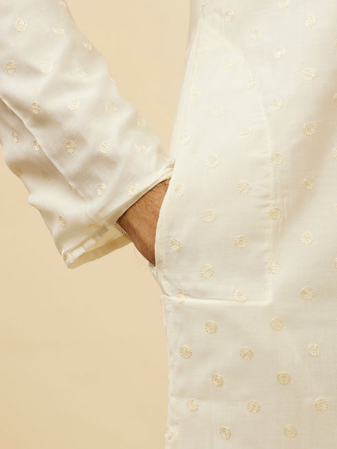 Manyavar Bright Cream Dotted Sequinned Kurta Set