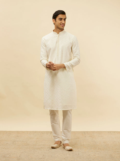 Manyavar Bright Cream Dotted Sequinned Kurta Set