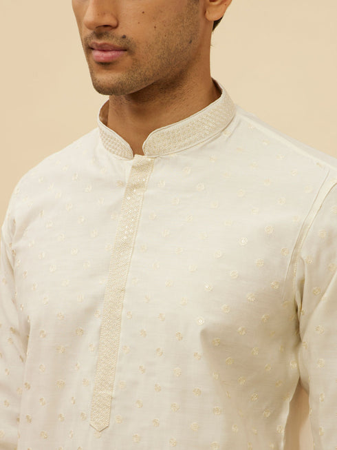 Manyavar Bright Cream Dotted Sequinned Kurta Set