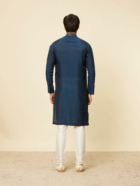 Manyavar Dark Blue Self Motif Kurta Set