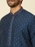 Manyavar Dark Blue Self Motif Kurta Set