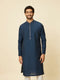 Manyavar Dark Blue Self Motif Kurta Set
