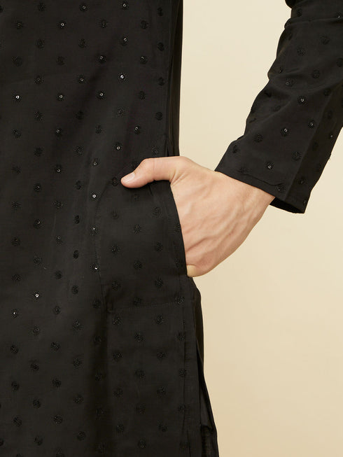 Manyavar Midnight Black Sequined Kurta Set