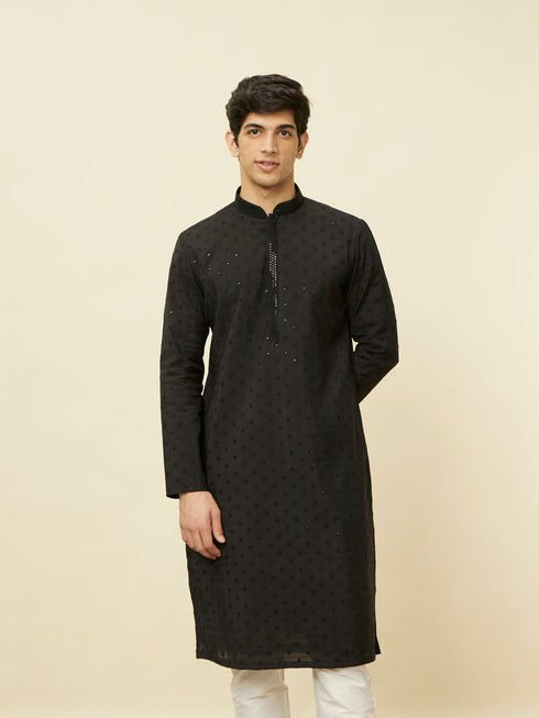 Manyavar Midnight Black Sequined Kurta Set