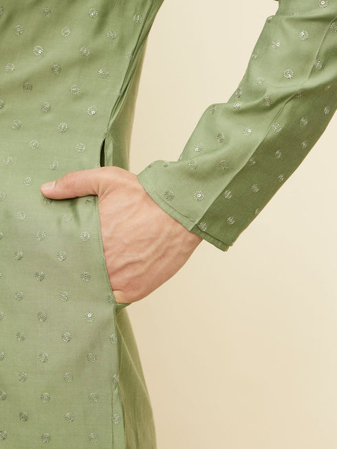 Manyavar Sage Green Sequined Kurta Set