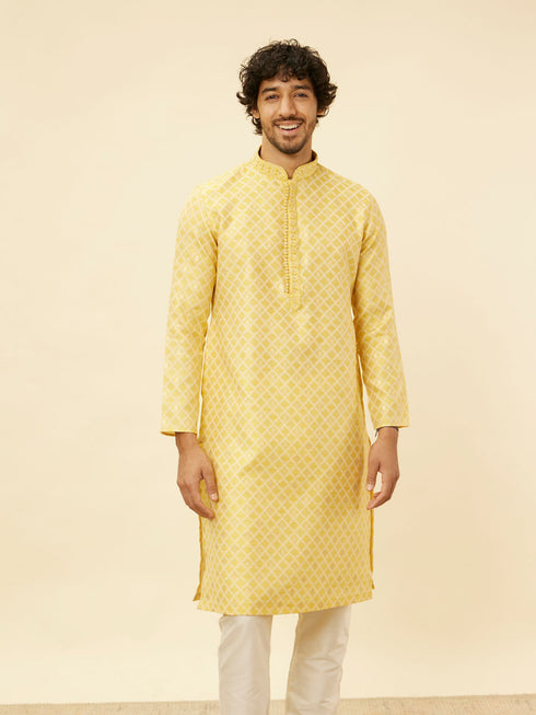 Manyavar Crayola Yellow Floral Buta Patterned Kurta Set