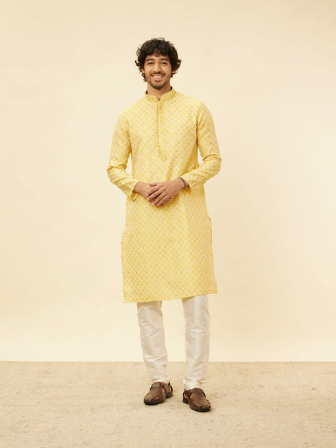 Manyavar Crayola Yellow Floral Buta Patterned Kurta Set