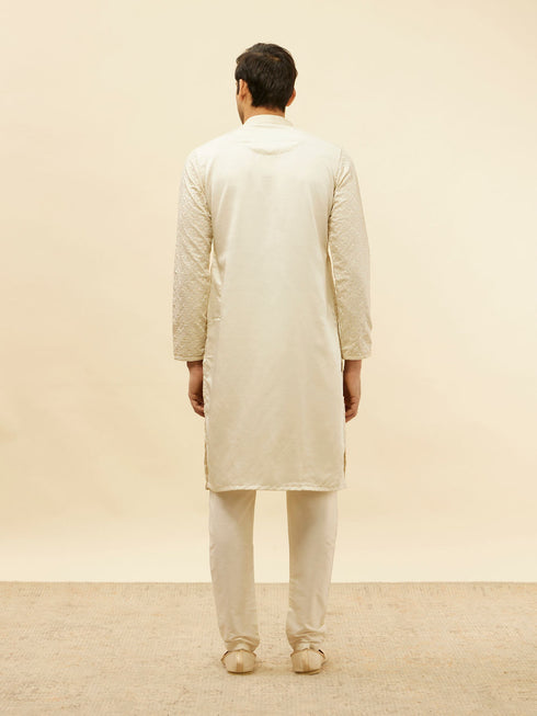 Manyavar Pearl White Jaal Embroidered Sequinned Kurta Set