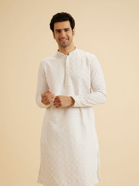 Manyavar Enthralling Cream Satin Kurta Pajama