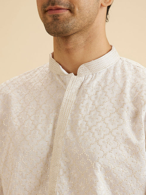 Manyavar Enthralling Cream Satin Kurta Pajama