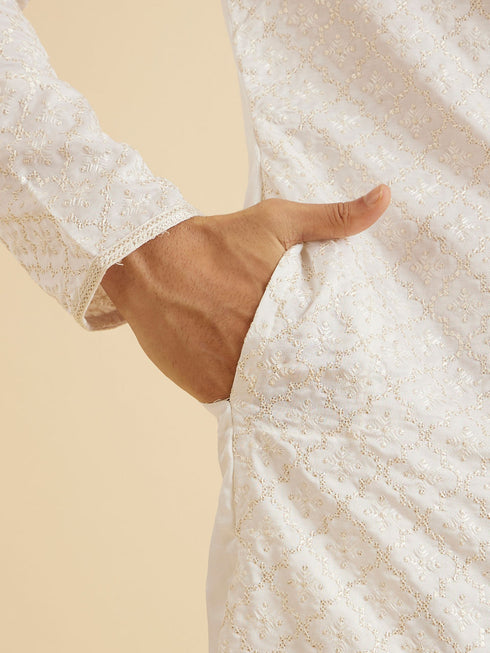 Manyavar Enthralling Cream Satin Kurta Pajama