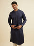 Manyavar Dark Blue Jaal Patterned Kurta Set