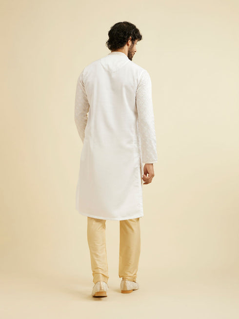 Manyavar Warm White Jaal Patterned Kurta Set