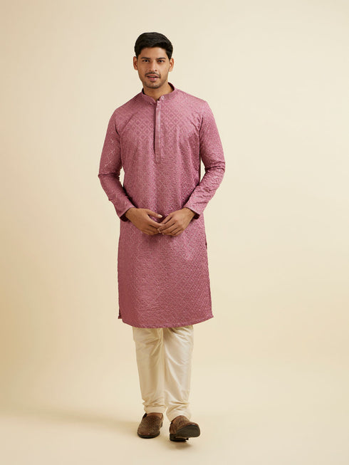 Manyavar Dusty Pink Jaal Patterned Kurta Set