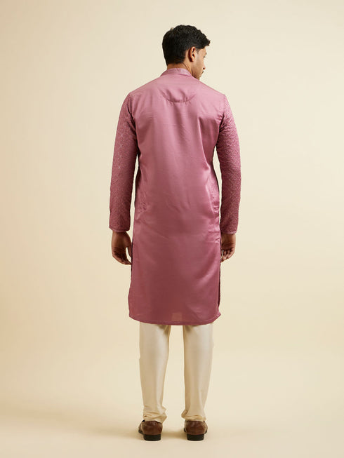 Manyavar Dusty Pink Jaal Patterned Kurta Set