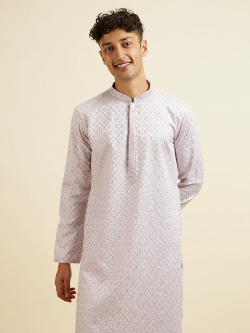 Manyavar Lilac Jaal Patterned Kurta Set