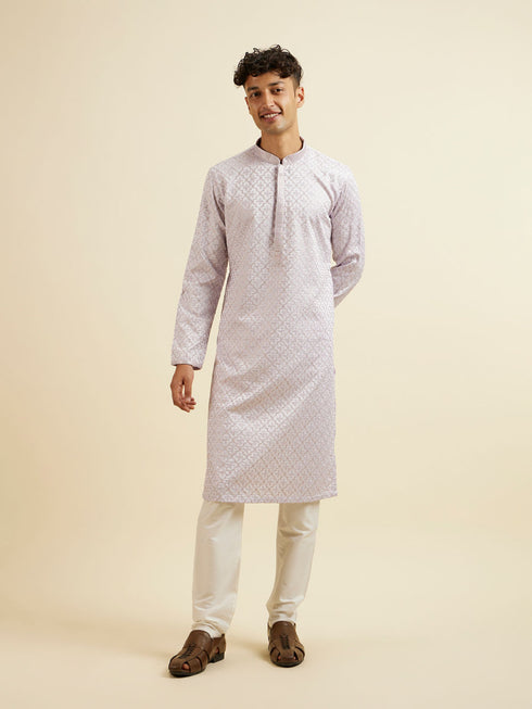 Manyavar Lilac Jaal Patterned Kurta Set