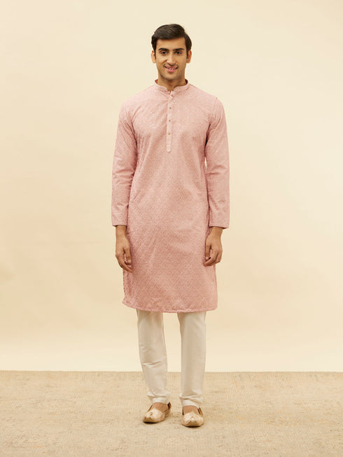 Manyavar Rose Pink Chikankari Sequinned Kurta Set