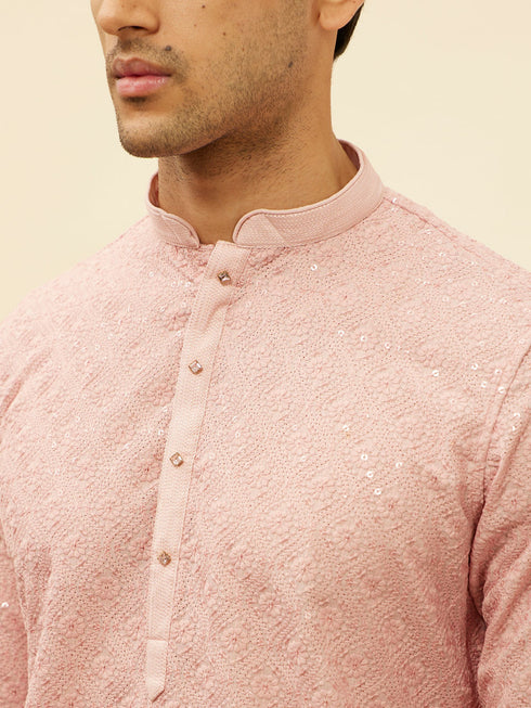 Manyavar Rose Pink Chikankari Sequinned Kurta Set