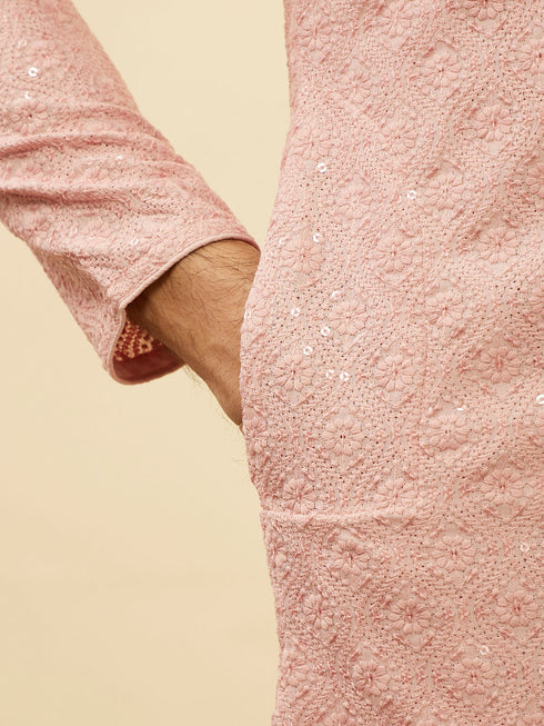 Manyavar Rose Pink Chikankari Sequinned Kurta Set