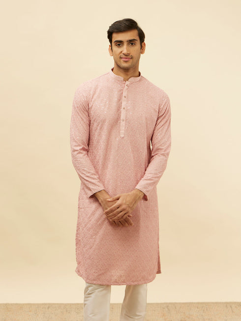 Manyavar Rose Pink Chikankari Sequinned Kurta Set