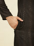 Manyavar Midnight Black Linear Patterned Kurta Set