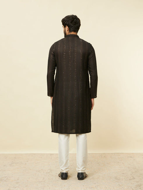Manyavar Midnight Black Linear Patterned Kurta Set