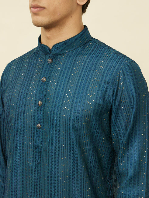 Manyavar Violet Blue Linear Patterned Kurta Set