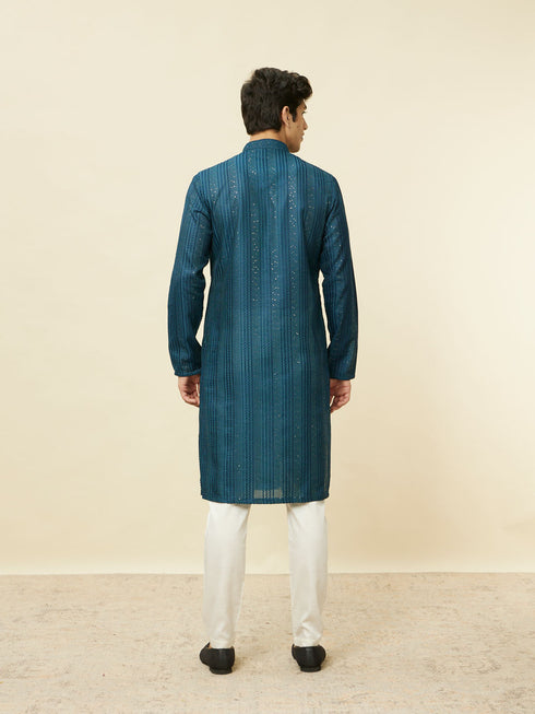 Manyavar Violet Blue Linear Patterned Kurta Set