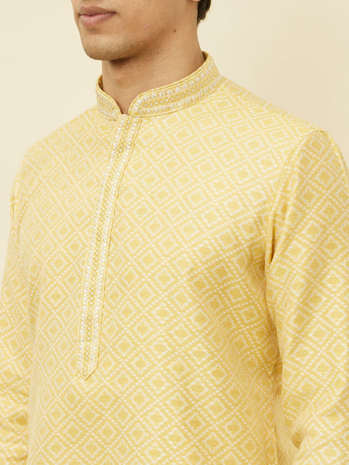 Manyavar Crayola Yellow Diamond Patterned Kurta Set