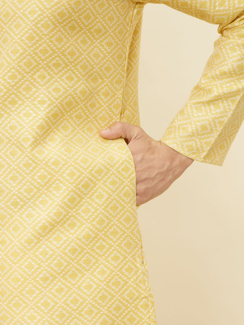 Manyavar Crayola Yellow Diamond Patterned Kurta Set